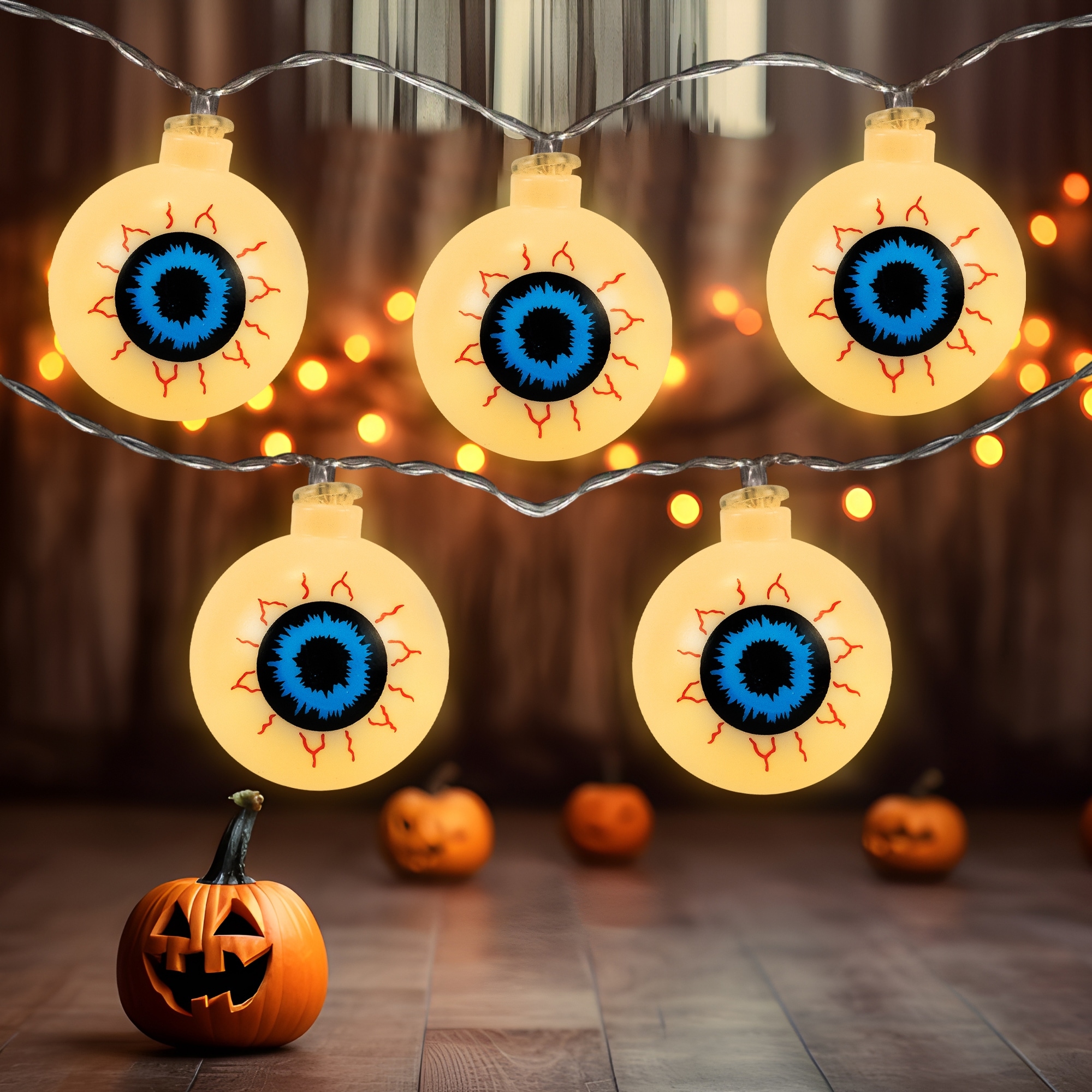 LED Bloodshot Eyeball Halloween Lights 4.5' White Lights 10ct