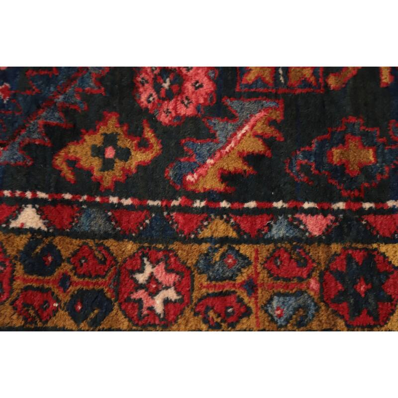 Hand Knotted Oriental 100% Wool Carpet Traditional Tribal Navy Blue & Blues Ardebil Runner Rug - 10' 10'' X 3' 6''