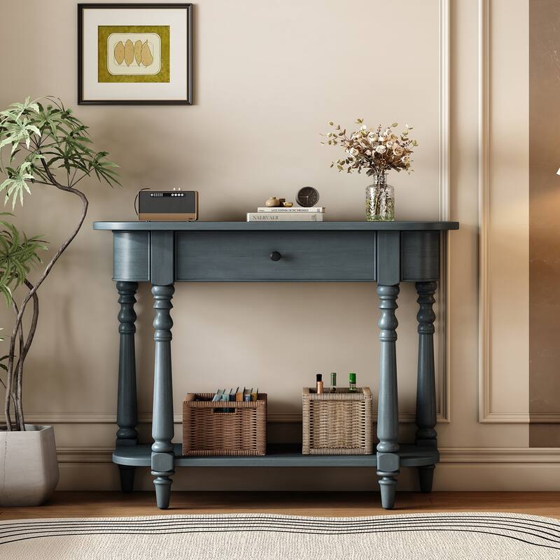 36 Inch Wood Console Table with Drawer and Shelf for Entryway - Blue