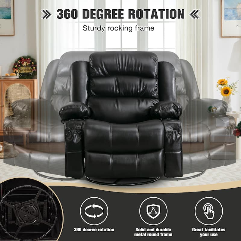 Recliner Chair with Massage & Heat, PU Leather Swivel Recliner, Electric Recliner with Side Pocket 2 Cup Holders & USB Port