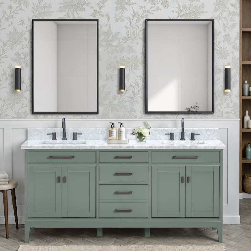Madison 72 in. Double Sink Bathroom Vanity with Carrara Marble Top - 73"W x 22"D