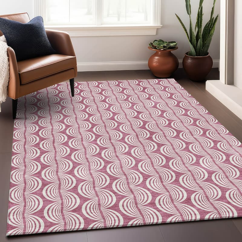 Machine Washable Indoor/ Outdoor Contemporary Chantille Rug - Blush - 5' x 7'6"