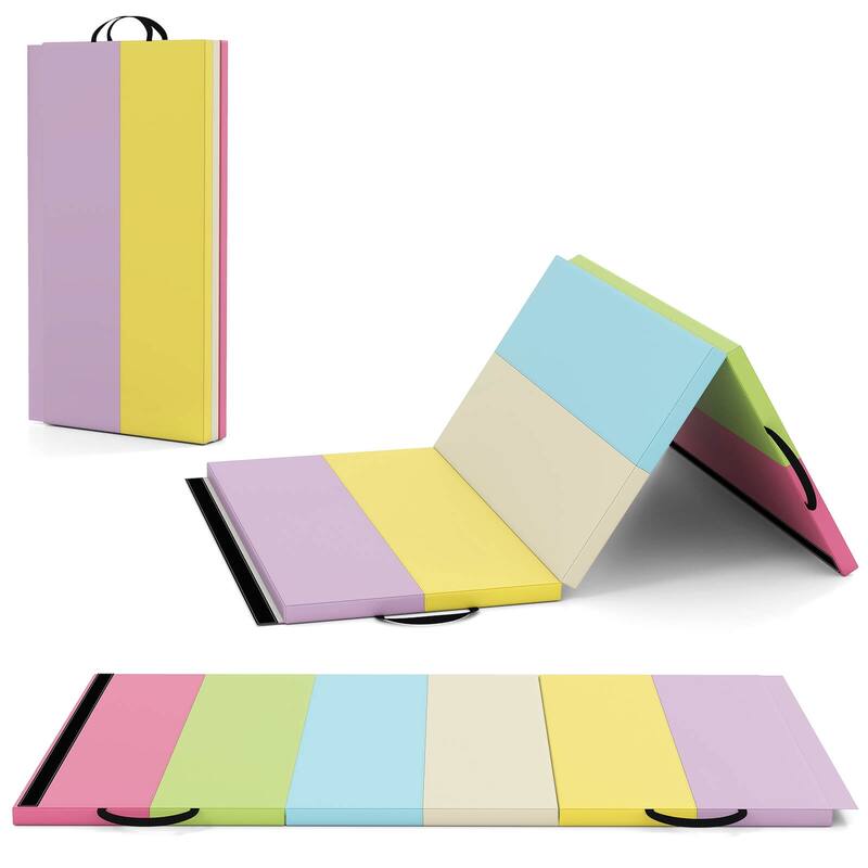 Costway Tri-Folding Gymnastics Mat 6' x 4' Tumbling Mat for Kids with - See Details - Multicolor