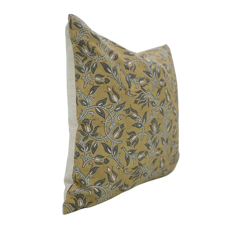 Fabdivine Floral Throw Fall Summer Décor Pink Pillow Cover Handmade Linen, for Farmhouse Guest Room or Couch, Custard Apple