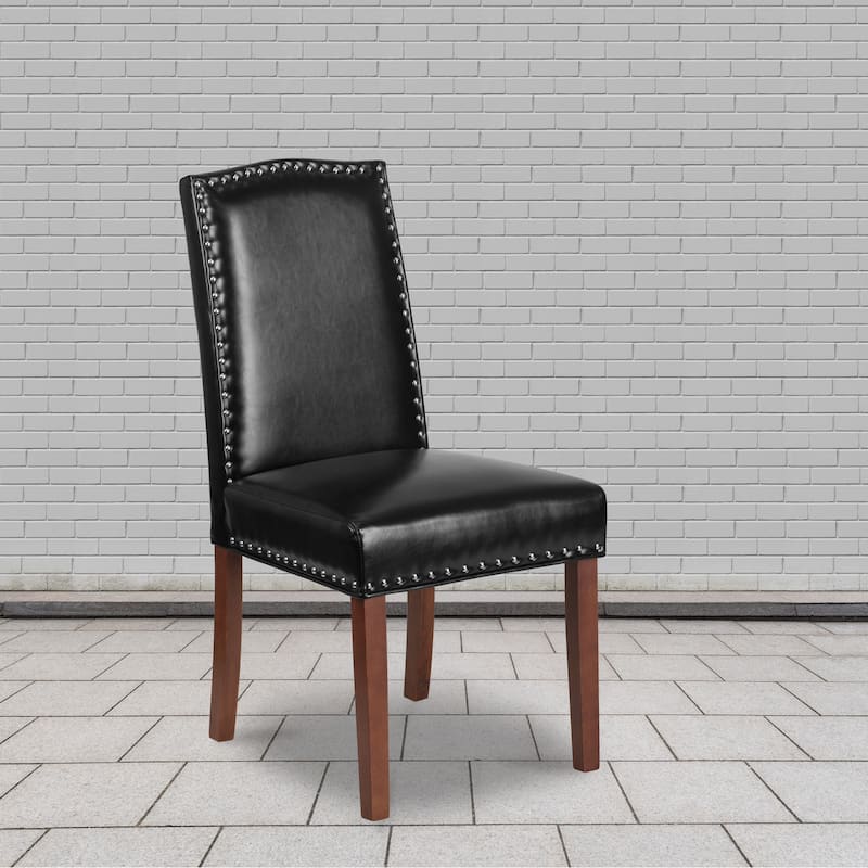Parsons Chair with Silver Nailhead Trim (Set of 2) - Black Leather