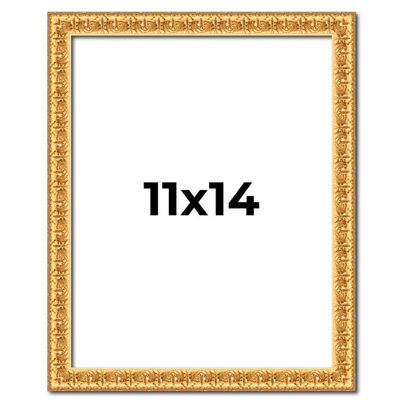 11x14 Frame Gold Real Wood Picture Frame Width 1 inches | Interior
