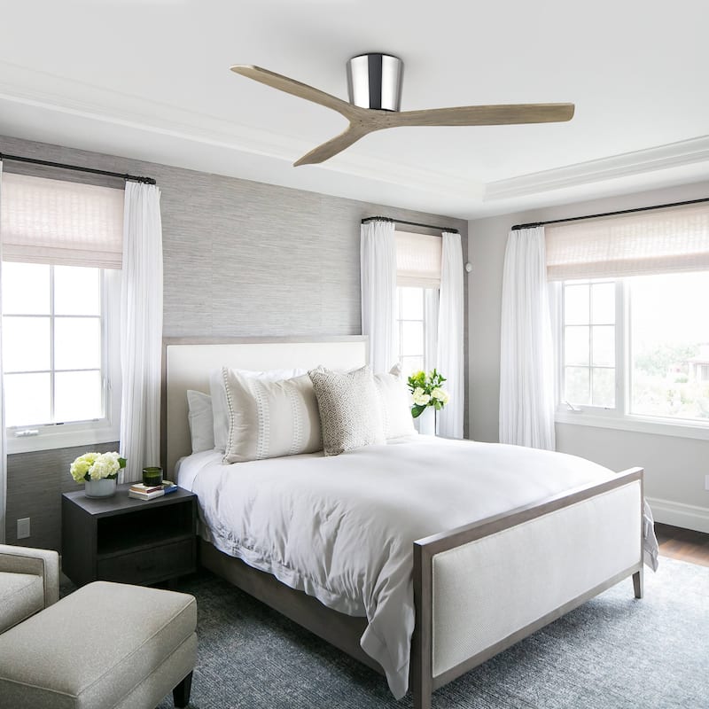 54" Farmhouse Gold Solid Wood Flush Mount Ceiling Fan without Light