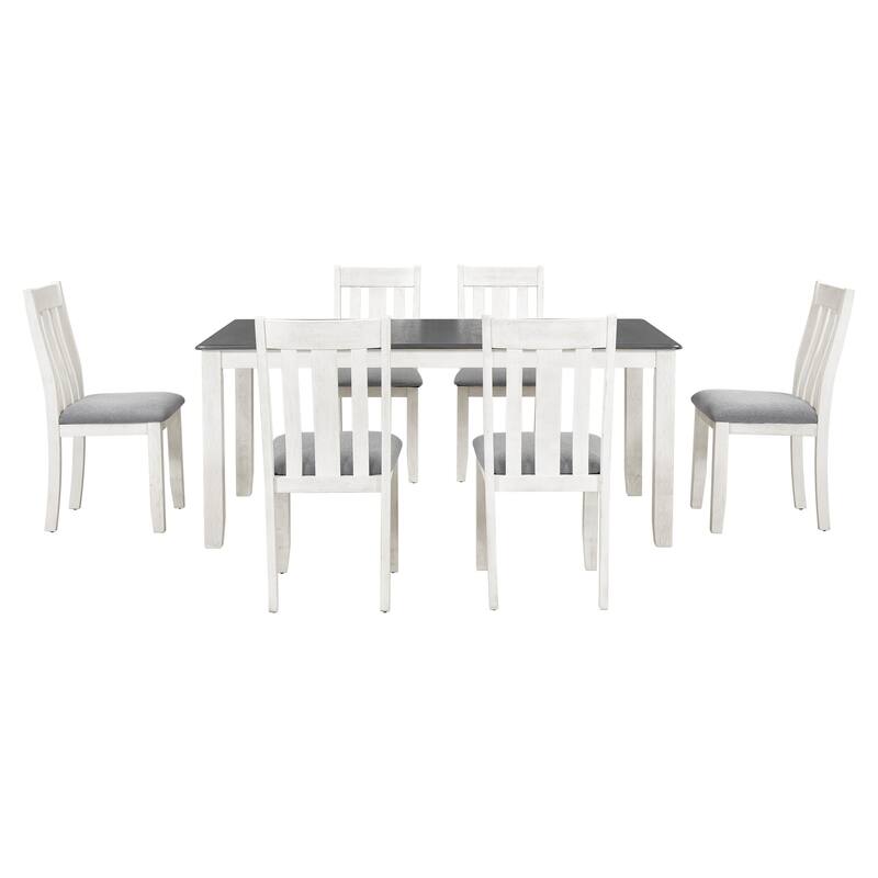 Retro 7-Piece Dining Table Set with Extendable Table and 6 Upholstered Chairs for Elegant Dining