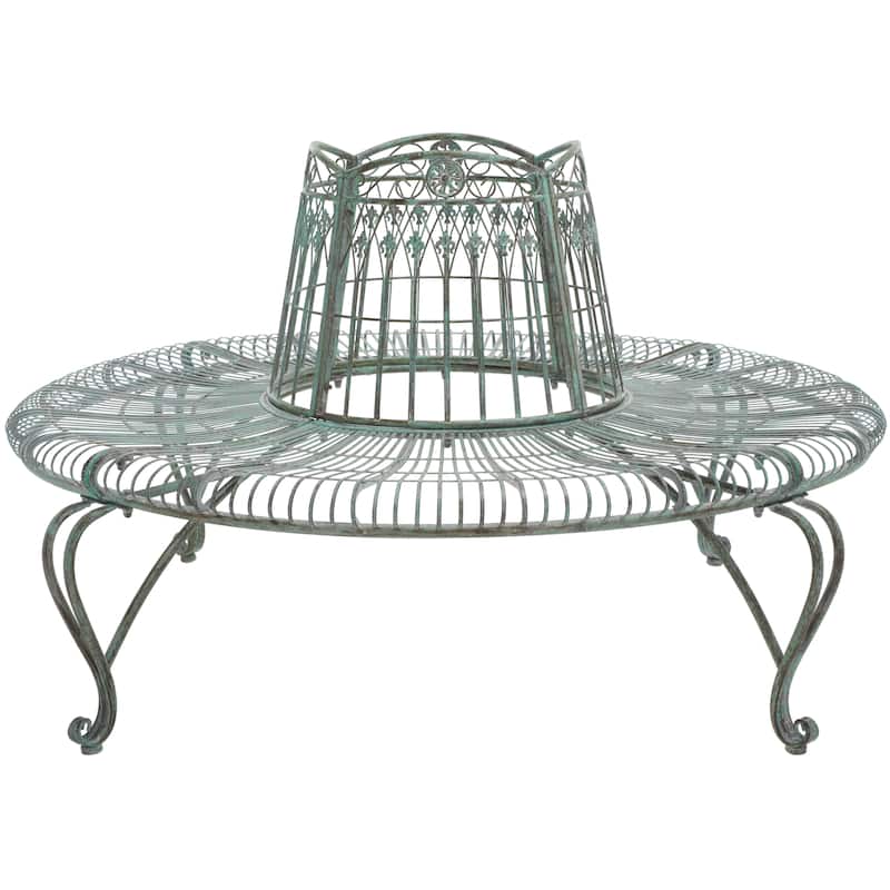 SAFAVIEH Outdoor Irmeli Victorian Iron Round Tree Bench - 60" W x 60" D x 34" H - 60Wx60Dx34H - Antique Dark Green