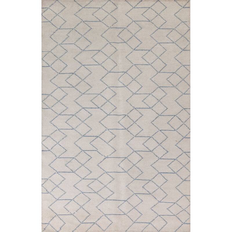 All-Over Trellis Moroccan Oriental Area Rug Hand-Knotted Wool Carpet - 5'1"x 8'0"