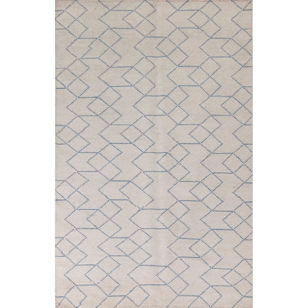 All-Over Trellis Moroccan Oriental Area Rug Hand-Knotted Wool Carpet - 5'1"x 8'0"