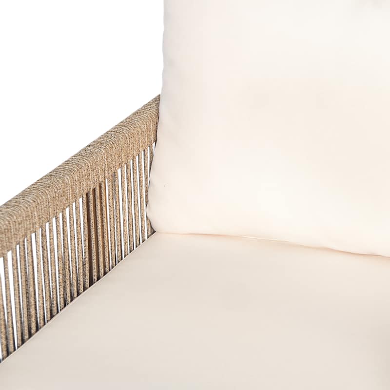 [Set of 2] Modern Outdoor Woven Lounge Chair with Solid Wood Frame and Comfortable Polyester Cushions, for Garden or Balcony