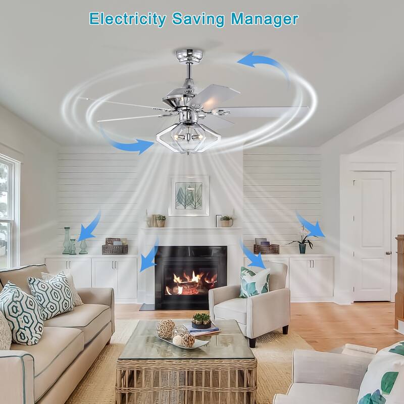 52 inch Chrome Reversible Ceiling Fan with Lights and Remote Control - 52 Inches