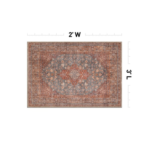 dimension image slide 25 of 27, Traditional Flat Pile Washable Rug – Pet Friendly, Non-Slip, Ideal for Living Room, Entryway, or Bedroom