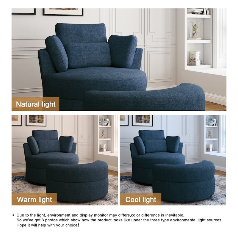 Chenille/Boucle Swivel Barrel Chair with Storage Ottoman