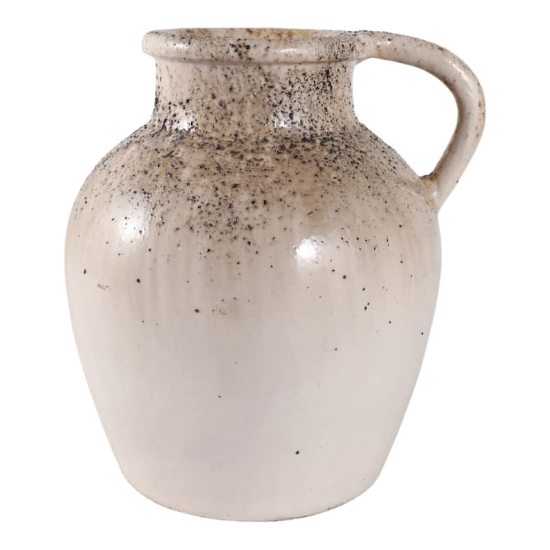 Modern Terracotta Tall Vase with Speckled Finish - Ivory & Brown