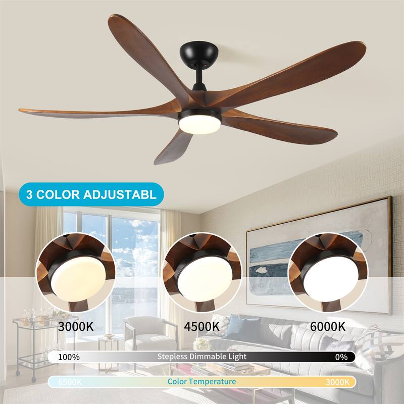 62" Modern DC Motor Ceiling Fan with Light,Wood Blade,Remote Control