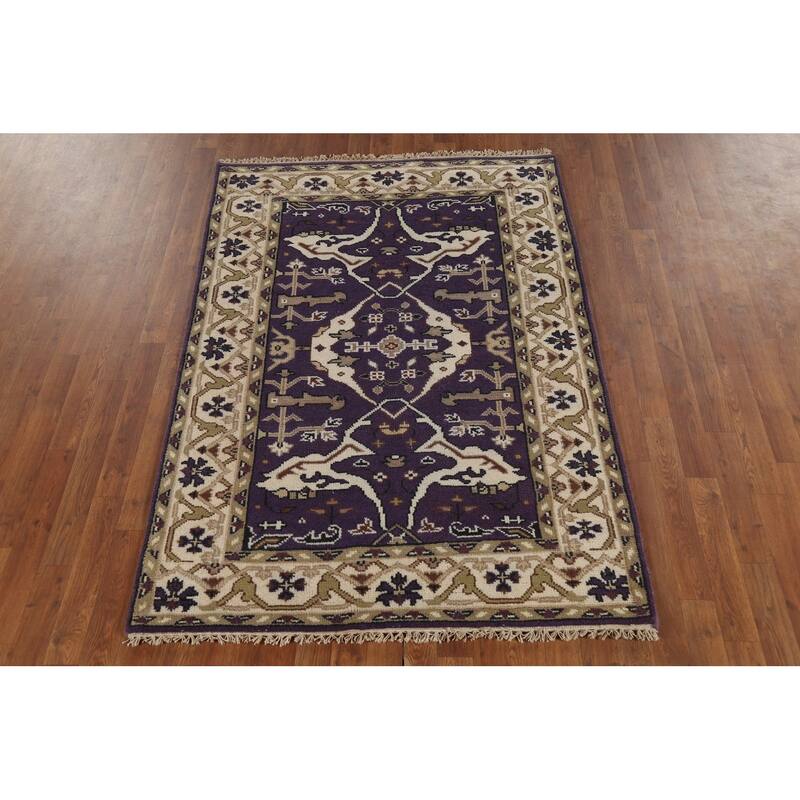 Hand Knotted Oriental 100% Wool Carpet Transitional All-Over Purples Oushak Area Rug - 6' 0'' X 4' 2''