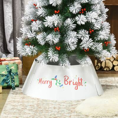 Cream White Christmas Tree Collar with Merry & Bright Letters and Metal Base Cover for Holiday Decor - 26" x 11" H