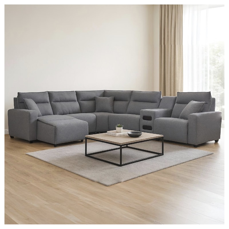 Signature Design by Ashley Modmax Ii Gray 6-Piece Reclining Sectional with Chaise and Audio Console - 143" W x 125" D x 41" H - Grey - Right Facing
