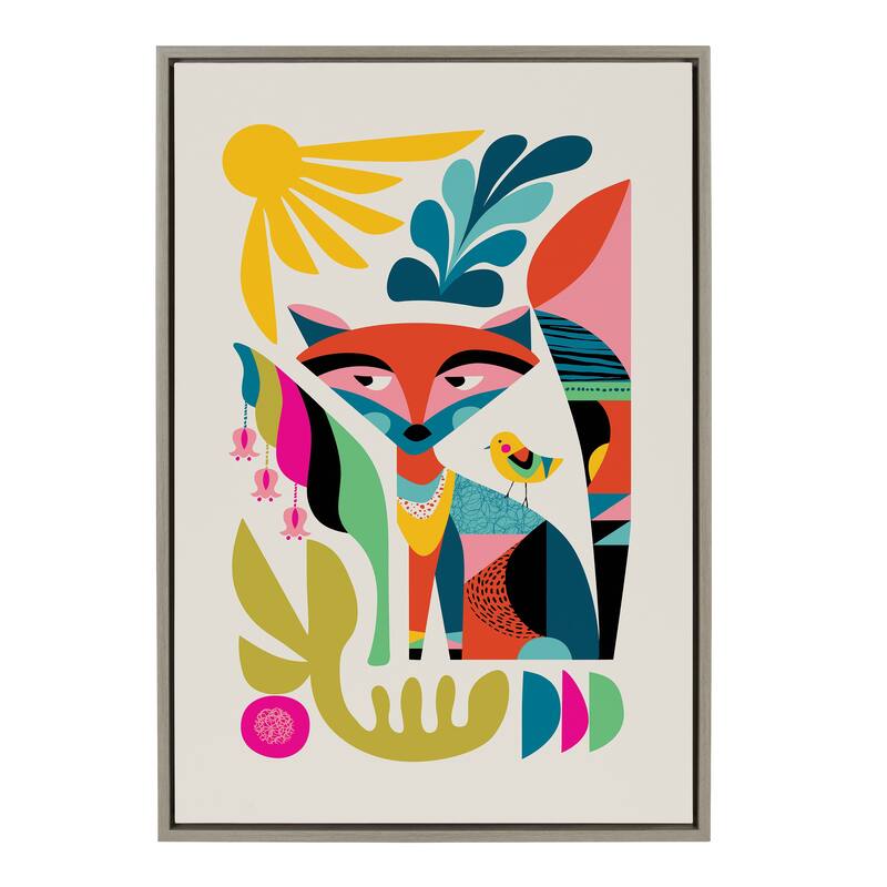 Kate and Laurel Sylvie Mid Century Modern Fox Framed Canvas by Rachel Lee