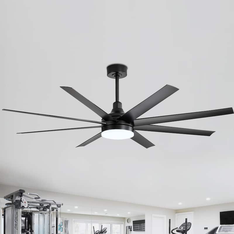 52"/ 65"/72" Black LED Ceiling Fan with Light Kit and Remote(5/8 Blade) - Black-65-inch