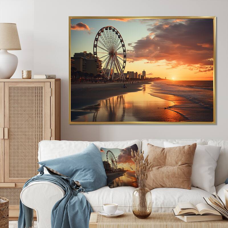 Designart "Myrtle Beach South I" Nautical & Beach Framed Wall Decor - 20 in. wide x 12 in. high - Black