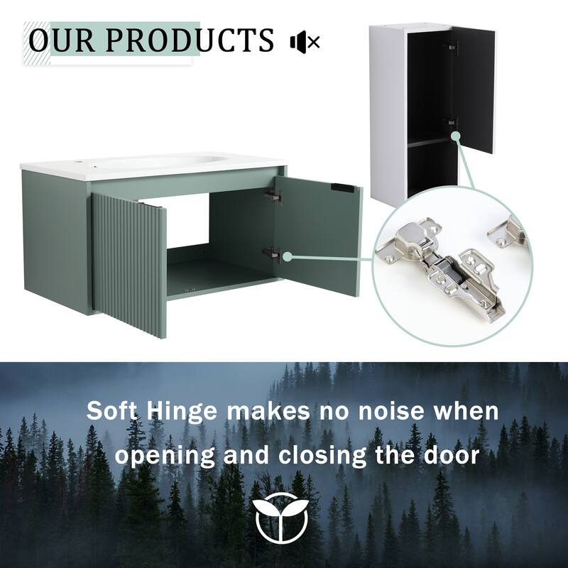 36" Floating Bathroom Vanity with Drop-Shaped Resin Sink
