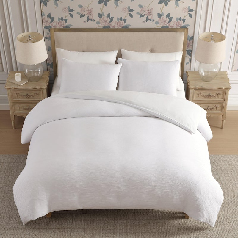Laura Ashley Crinkle Textured Lightweight Reversible Duvet Cover Set Breathable (3 Piece)