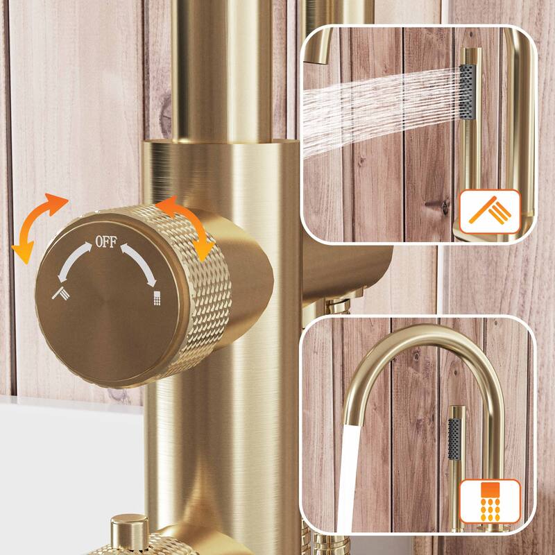 Modland Luxury Floor-Mounted Thermostatic Bathtub Faucet Freestanding with Hand Shower