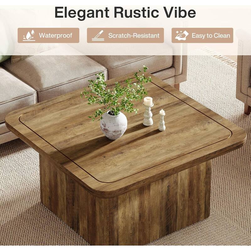 31.5-Inch Square Coffee Table, Farmhouse Center Cocktail Table
