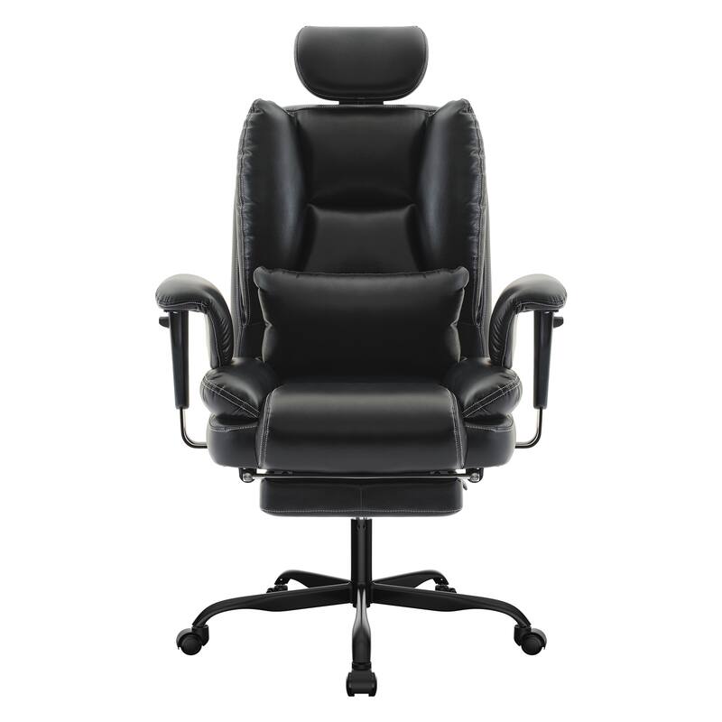 Office Chair Ergonomic 200 kg PU Leather Computer Chair with Lumbar Support and High Backrest, Ergonomic Desk Chair - Black