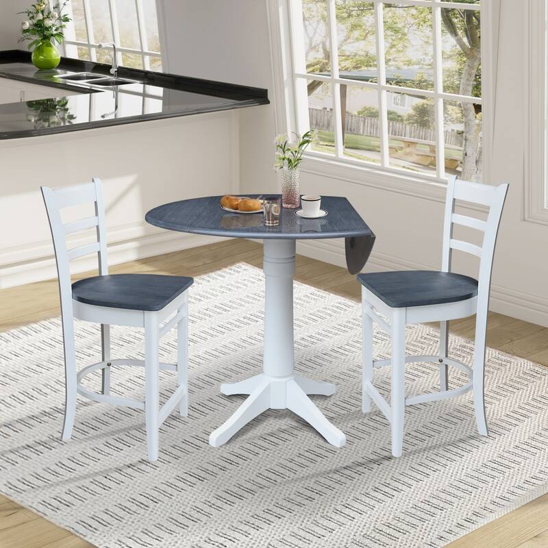 42" Round Top Dual Drop Leaf Pedestal Table with Stools