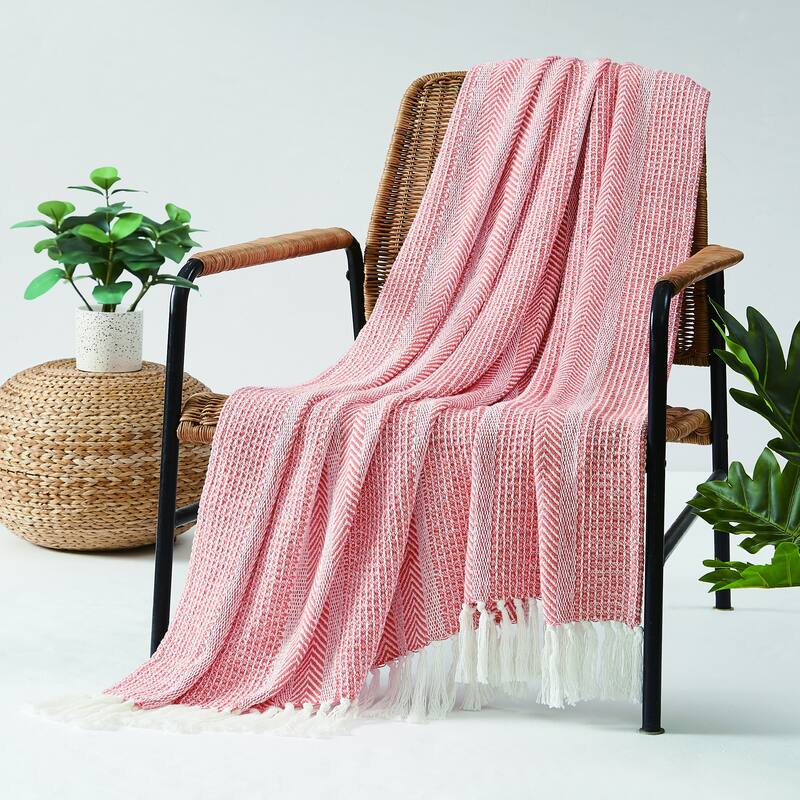 Oceanfront Resort Textured Stripe Throw - Coral
