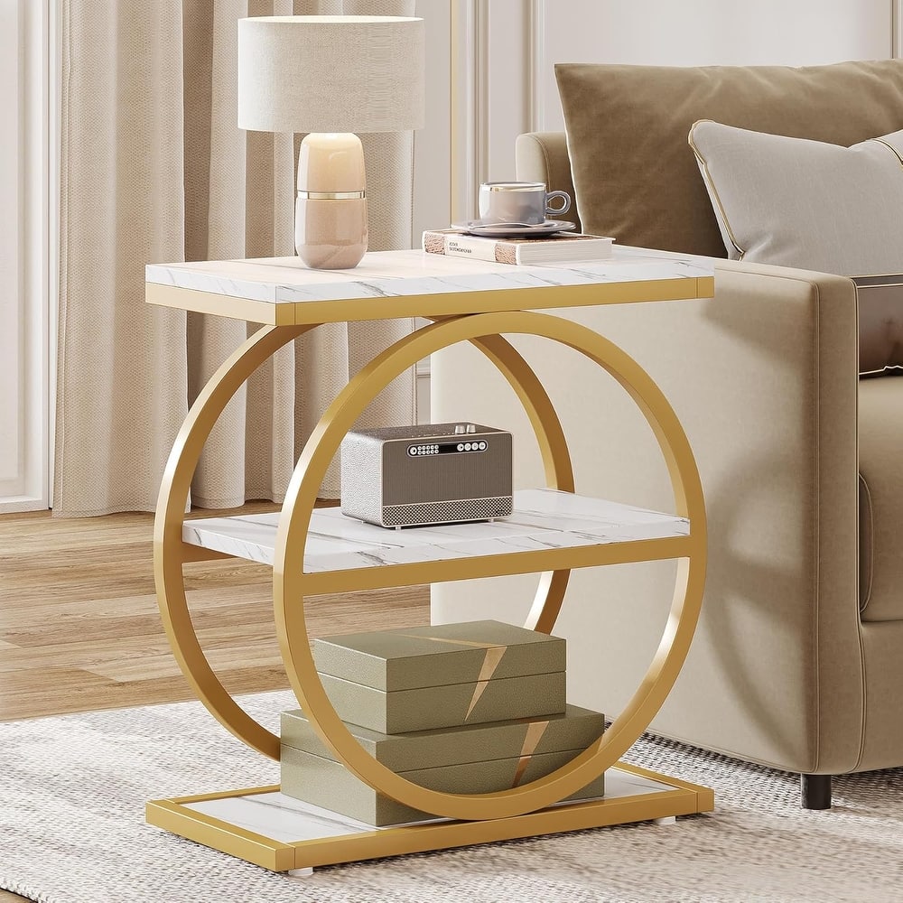 3 Tiers Narrow Wood End Table, Side Table for Living Room, Slim Nightstand