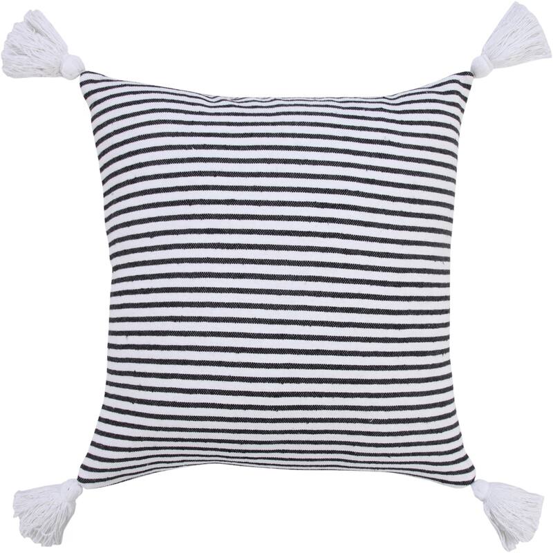 Handwoven Striped Square Throw Pillow with Tassels - 20" - Black and White