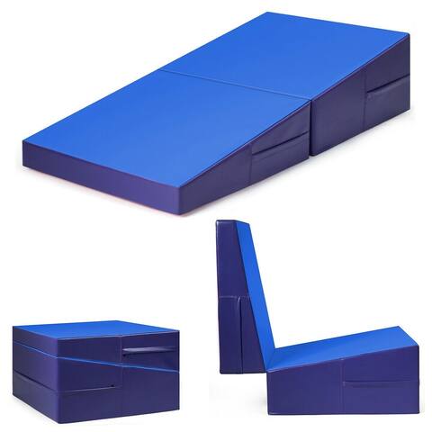 Folding Incline Tumbling Wedge Gymnastics Exercise Mat-Blue - 59" x 30" x 14"(L x W x H)