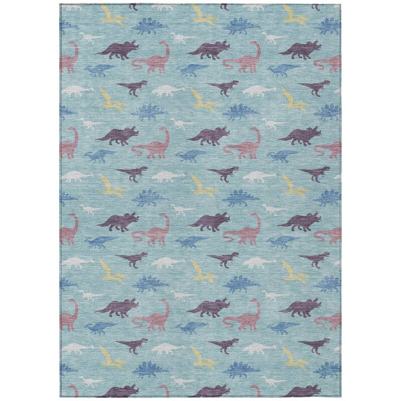 Machine Washable Indoor/ Outdoor Modern Dinosaur Chantille Rug