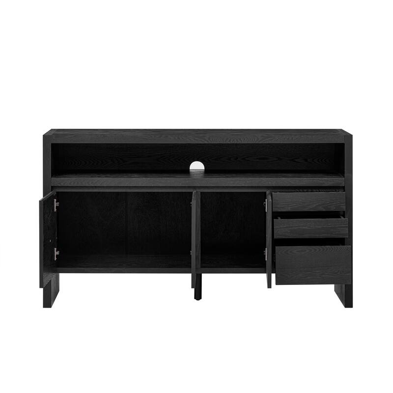 3-Door Sideboard Cabinet with Open Shelf, Freestanding Wood Storage Cabinet, Accent Cabinet with 3 Drawers & Internal Shelf