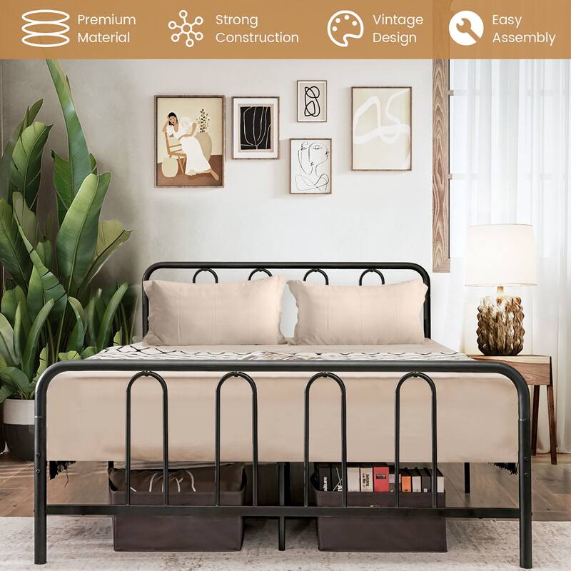 Gymax Stylish Full Size Metal Bed Frame Platform Bed Base w/ Headboard