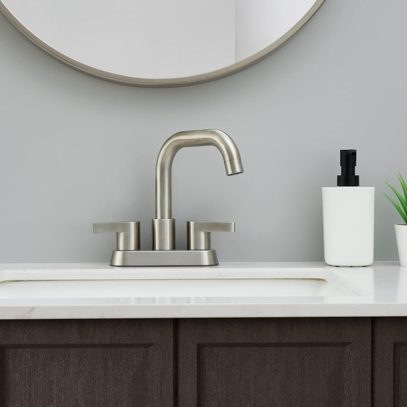 4 Inch Centerset Stainless Steel Bathroom Sink Faucet Brushed Nickel Bathroom Faucet with 2 Handle Vanity Tap with Pop Up Drain