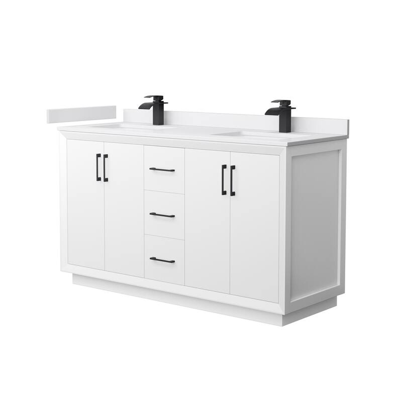 Wyndham Collection WCF414160D-VCA-UNSMXX Strada 60" Free Standing - White / White Cultured Marble Top / Matte Black - Painted