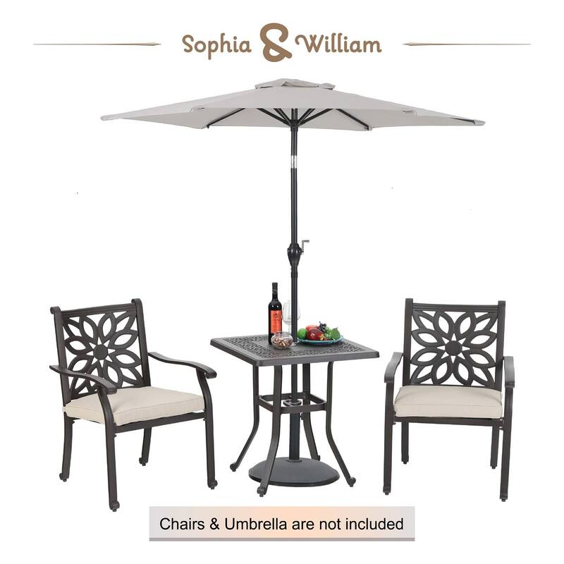Outdoor Patio Dining Table Square, Modern Cast Aluminum Outdoor Furniture Dining Table with Umbrella Hole