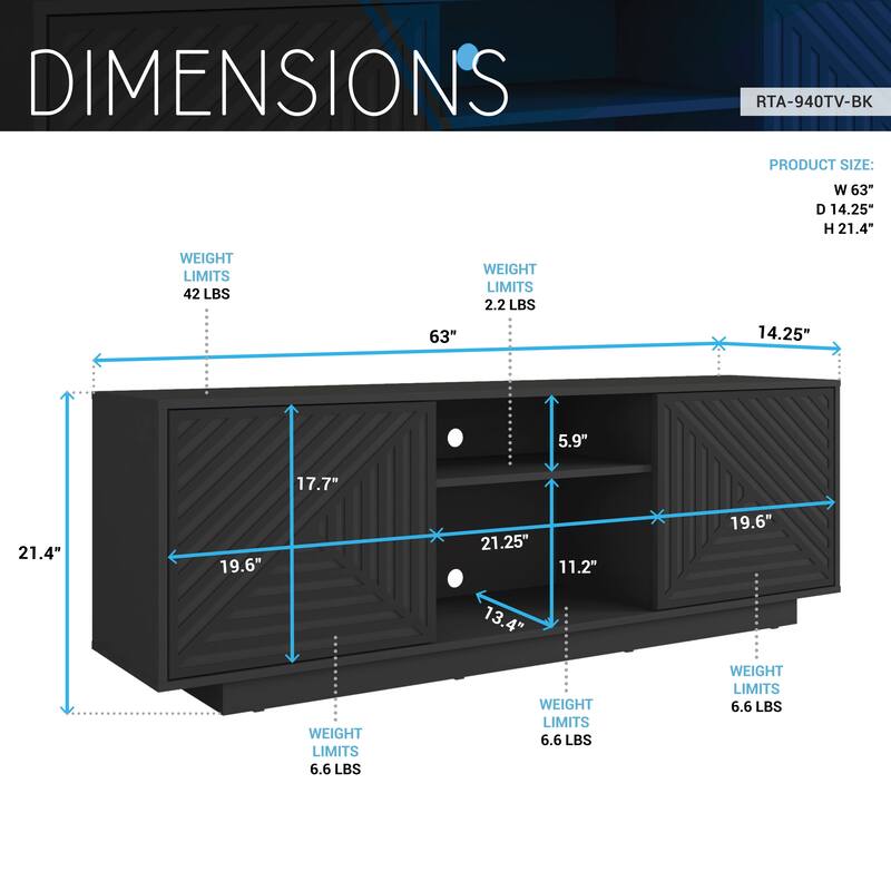 63" Modern TV Stand with Storage for 70" TV, Stylish Patterned Doors, Black & Oak Finishes, Cable Management Console
