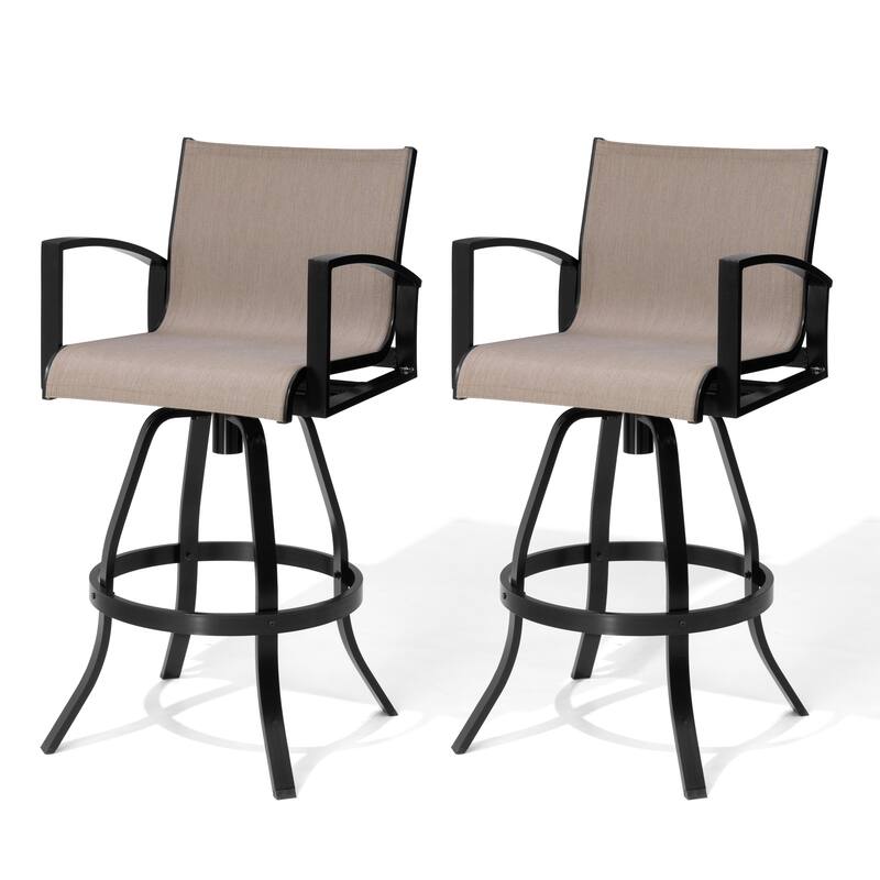 30''H Pellebant Outdoor Patio Aluminum Premium Swivel Bar Stools with Sunbrella Fabric - AUGUSTINEASHE - 2-Piece