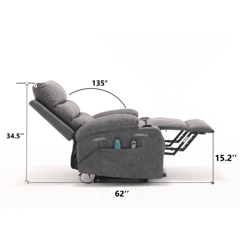 PU Leather Power Lift Recliner, Electric Recliner with Heating & Massage, Massage Chair with Side Pockets & Cup Holders