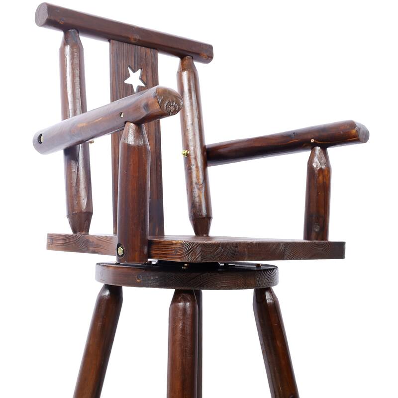 Rustic Bar Stool - Fir Wood Construction, Chair with Decorative Star Backrest, Footrest,Wide Armrest, Rustic Kitchen Stool