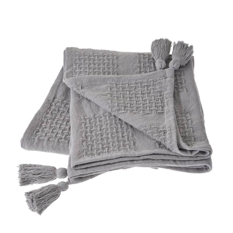 HomeRoots 50" X 60" Gray Woven Cotton Throw Blanket with Tassels