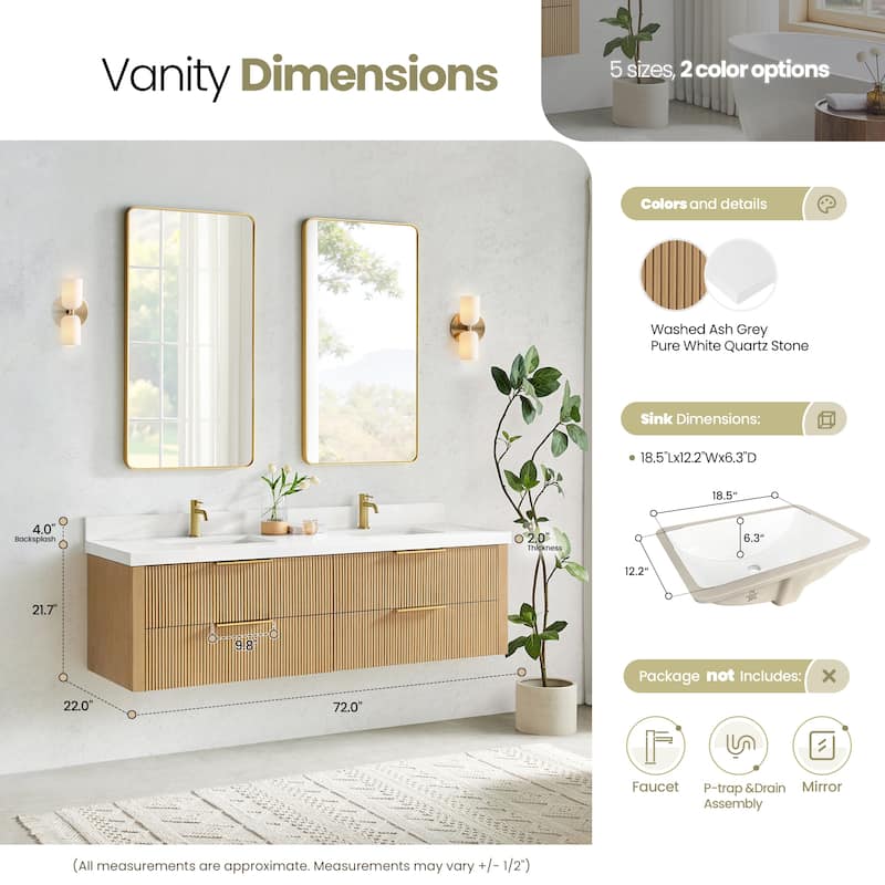 Barcelona Floating Bath Vanity with Quartz Stone Top without Mirror