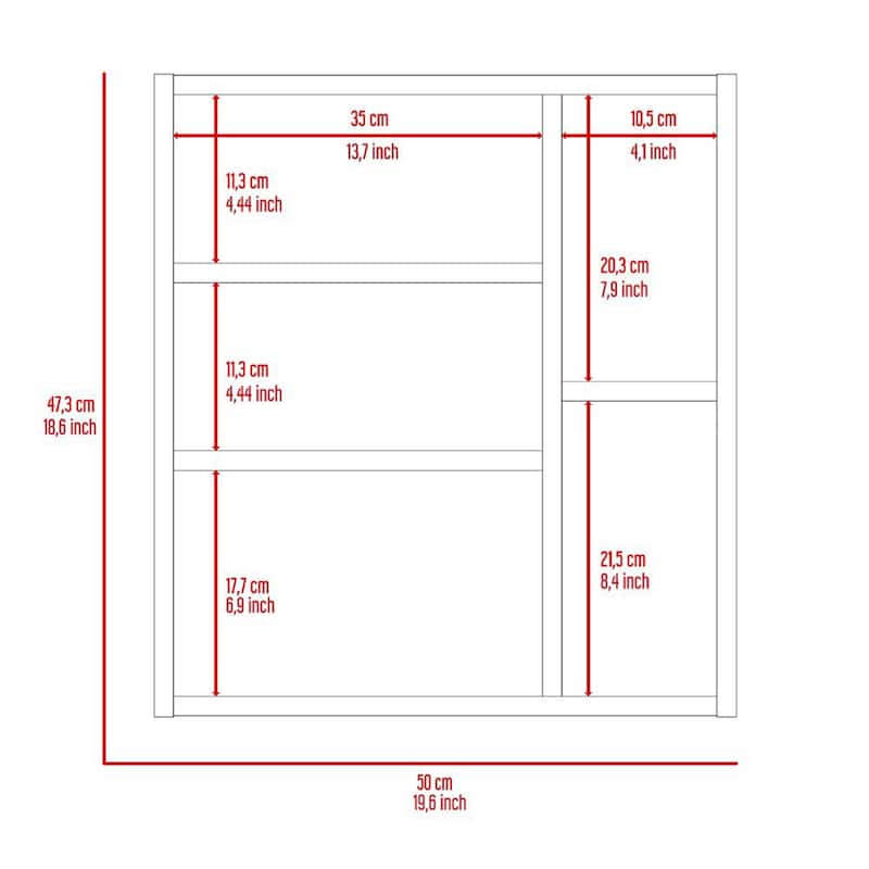 Bathroom Medicine Cabinet, Three Internal Shelves, Single Door, Two External Shelves
